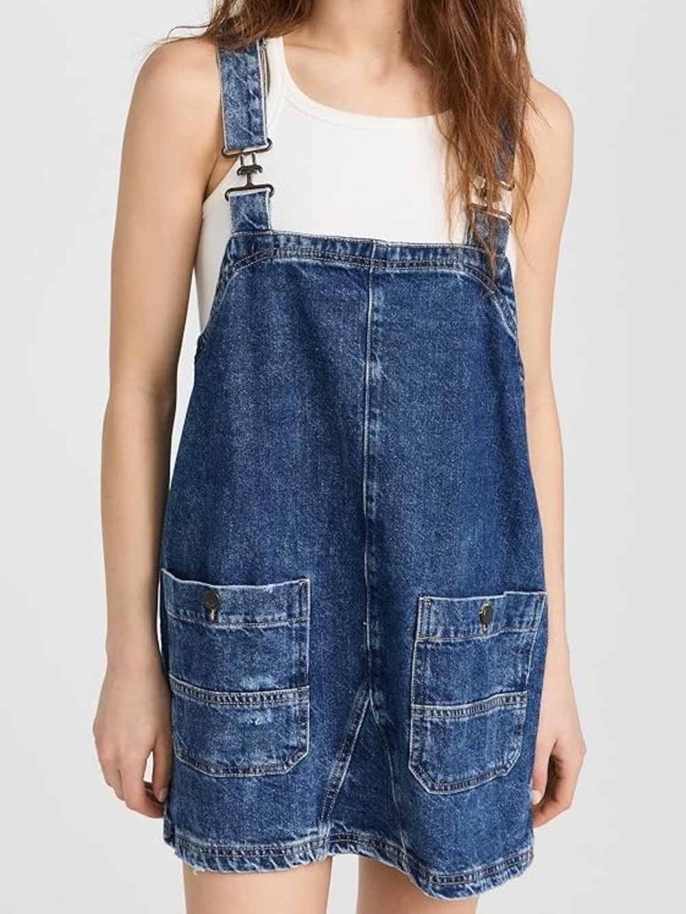 Free People "We The Free" Denim Overall Smock Mini Dress in Sapphire Wash